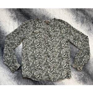 H&M Floral Green Quarter Button Long Sleeve Lined Flowy Blouse Size XS